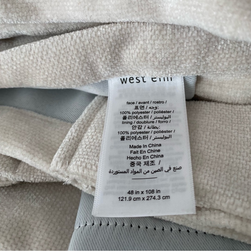 2 of 2 West Elm worn velvet blackout curtain panel ivory 108” long - Picture 4 of 4